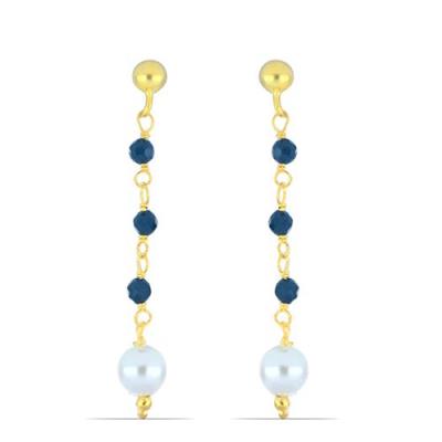 BUY STERLING SILVER NATURAL WHITE PEARL AND BLACK SPINAL GEMSTONE ClASSIC EARRINGS